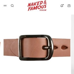 Naked & Famous Thick Belt 7mm Bovine Leather  Silver Rectangular Buckle XS Small